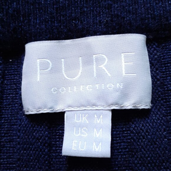 Pure Collection Silk Cashmere Tonal Stripe Midi Skirt Navy Blue Size M - Picture 3 of 10